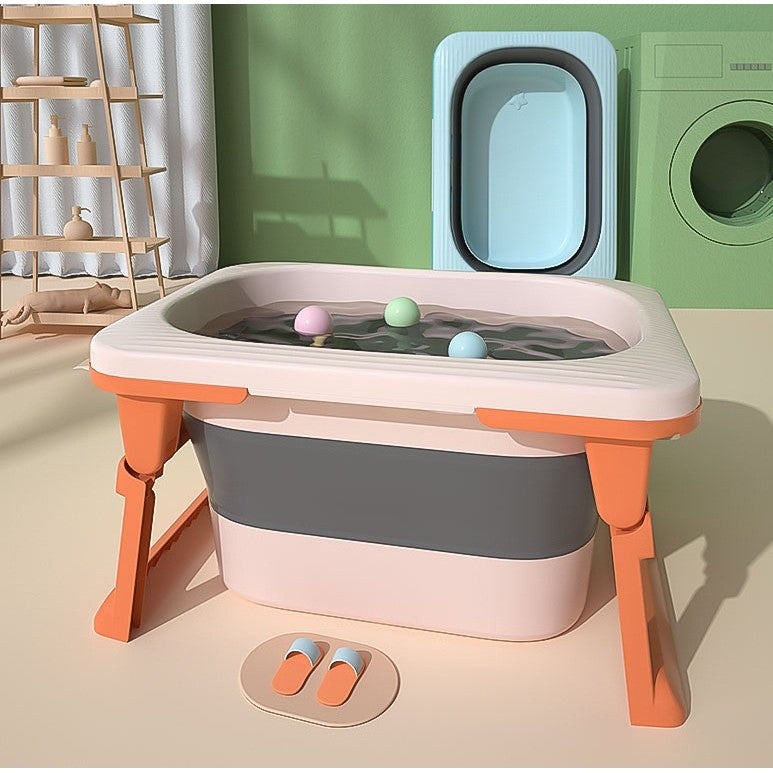 Cada Pliabila pentru Baie, Flippy, din PP+TPE, pentru Copii 0-6 Ani, cu Picioare, Suport de Sezut, Scurgere Etans, 80 x 52 x 42 cm, Portocaliu-10