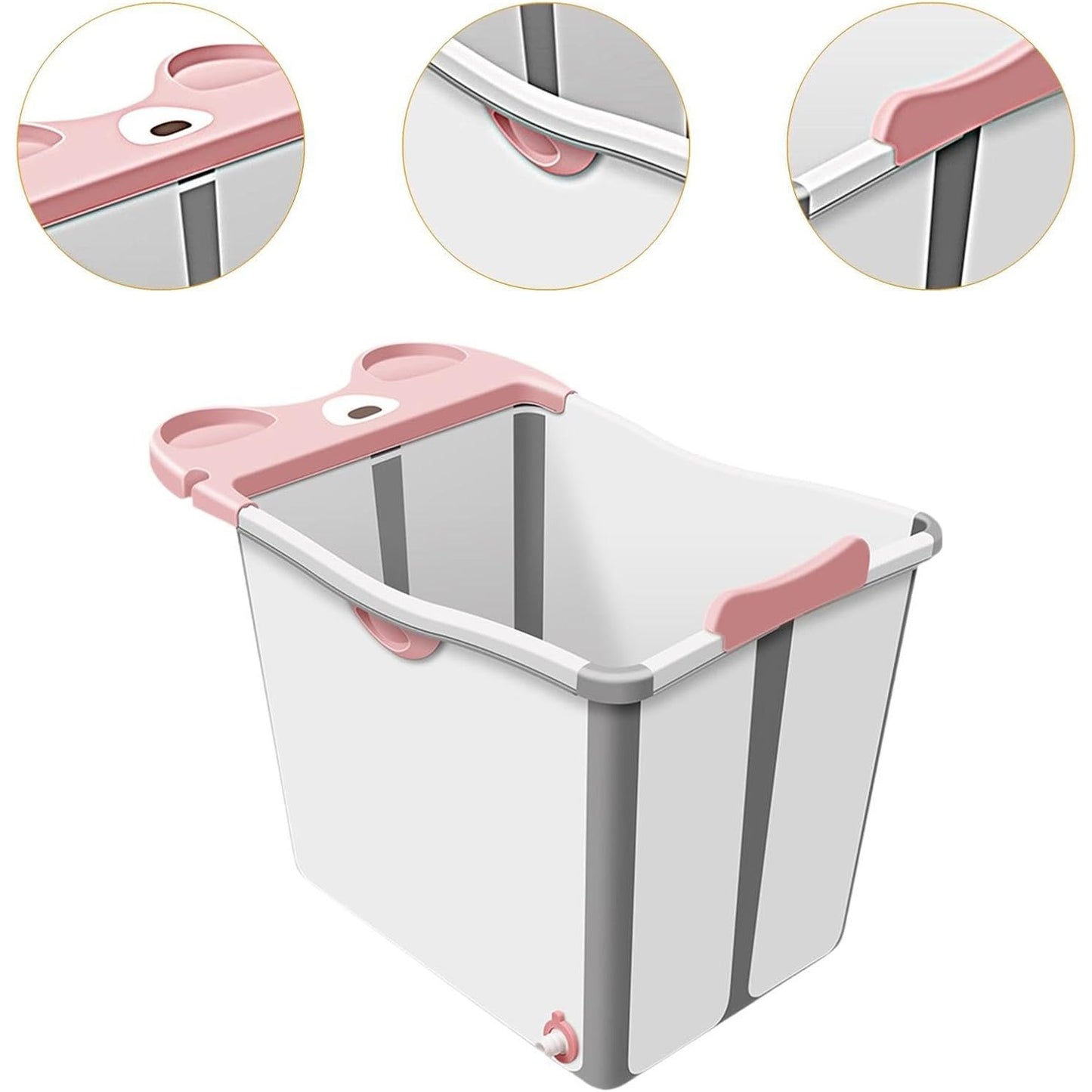 Cada Pliabila pentru Baie, Flippy, din PP+TPE, pentru Copii +6 Luni, Model Ursulet, Scaun de Interior, Detasabil, 82 x 50 x 54 cm, Roz-4