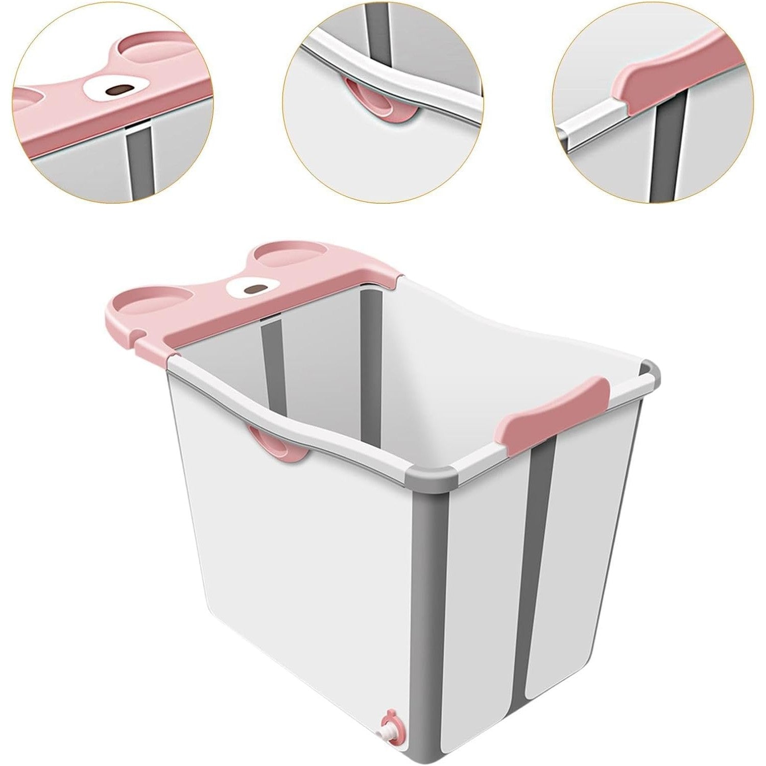 Cada Pliabila pentru Baie, Flippy, din PP+TPE, pentru Copii +6 Luni, Model Ursulet, Scaun de Interior, Detasabil, 82 x 50 x 54 cm, Roz-4