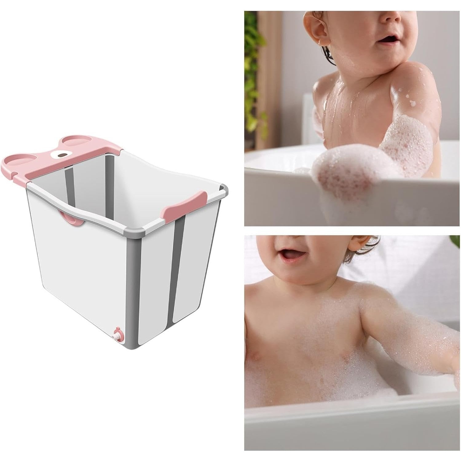 Cada Pliabila pentru Baie, Flippy, din PP+TPE, pentru Copii +6 Luni, Model Ursulet, Scaun de Interior, Detasabil, 82 x 50 x 54 cm, Roz-5