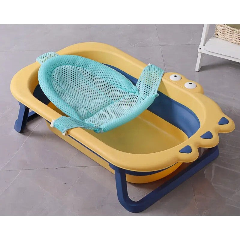 Cada Pliabila pentru Baie, Flippy, din PP+TPR, pentru Copii 0-6 Ani, Model Crocodil, Dop de Scurgere, 80x54x21 cm, Galben/Albastru-2