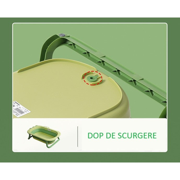Cada Pliabila pentru Baie, Flippy, din PP+TPR, pentru Copii 0-6 Ani, Model Crocodil, Dop de Scurgere, 80x54x21 cm, Verde-3