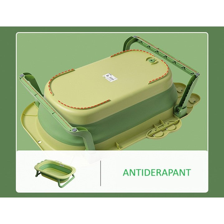 Cada Pliabila pentru Baie, Flippy, din PP+TPR, pentru Copii 0-6 Ani, Model Crocodil, Dop de Scurgere, 80x54x21 cm, Verde-4