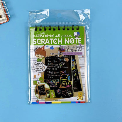 Caiet cu fise razuibile Flippy, DIY Magic Scratch, 12 File, Curcubeu, Creion din Lemn, Cartonase negre, 14.5 x 10 cm, verde-5