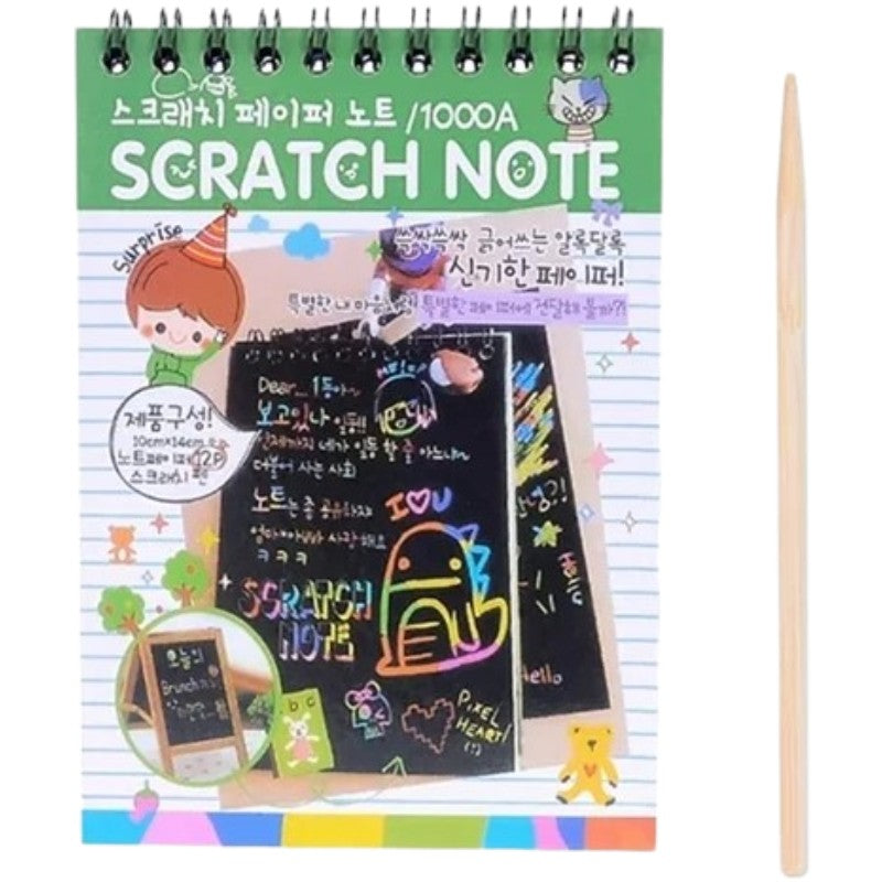 Caiet cu fise razuibile Flippy, DIY Magic Scratch, 12 File, Curcubeu, Creion din Lemn, Cartonase negre, 14.5 x 10 cm, verde-0
