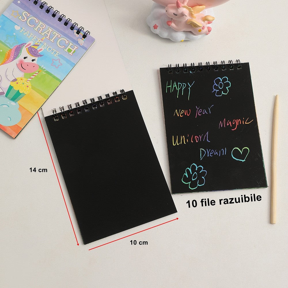 Caiet cu fise razuibile Flippy, DIY Magic Scratch, 12 File, Curcubeu, Creion din Lemn, Cartonase negre, 14 x 10 cm, albastru-3