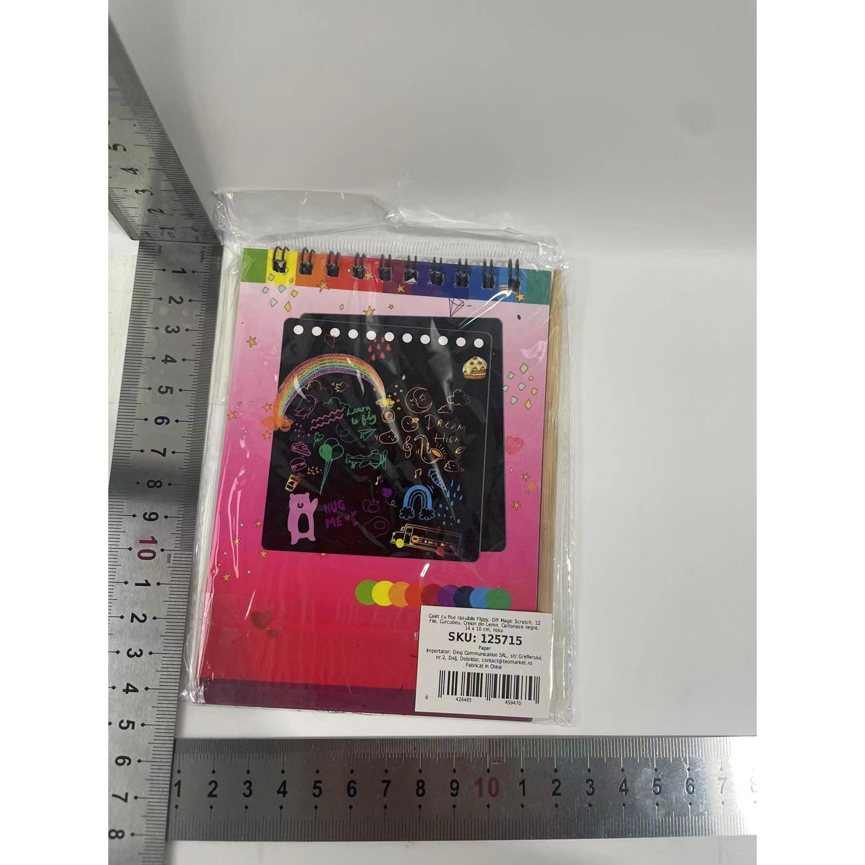 Caiet cu fise razuibile Flippy, DIY Magic Scratch, 12 File, Curcubeu, Creion din Lemn, Cartonase negre, 14 x 10 cm, rosu-7