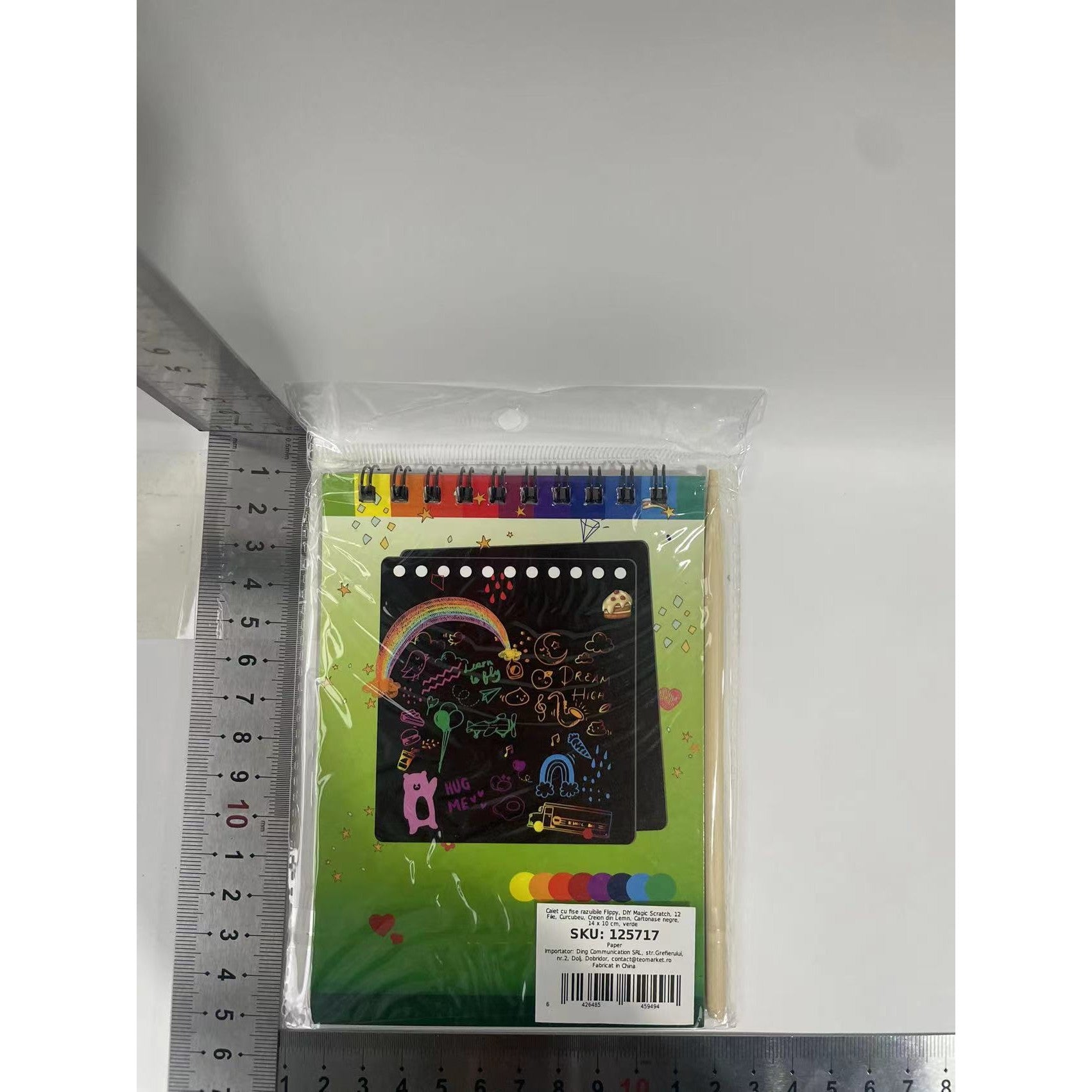 Caiet cu fise razuibile Flippy, DIY Magic Scratch, 12 File, Curcubeu, Creion din Lemn, Cartonase negre, 14 x 10 cm, verde-9