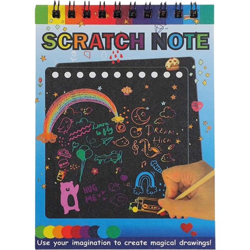 Caiet cu fise razuibile Flippy, DIY Magic Scratch, 12 File, Curcubeu, Creion din Lemn, Cartonase negre, 14 x 10 cm, albastru-0