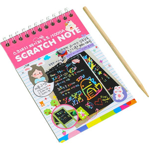 Caiet cu fise razuibile Flippy, DIY Magic Scratch, 12 File, Curcubeu, Creion din Lemn, Cartonase negre, 14.2 x 9.8 cm, Roz deschis-0