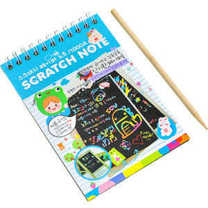 Caiet cu fise razuibile Flippy, DIY Magic Scratch, 12 File, Curcubeu, Creion din Lemn, Cartonase negre, 14.2 x 9.8 cm, Baby Blue-0
