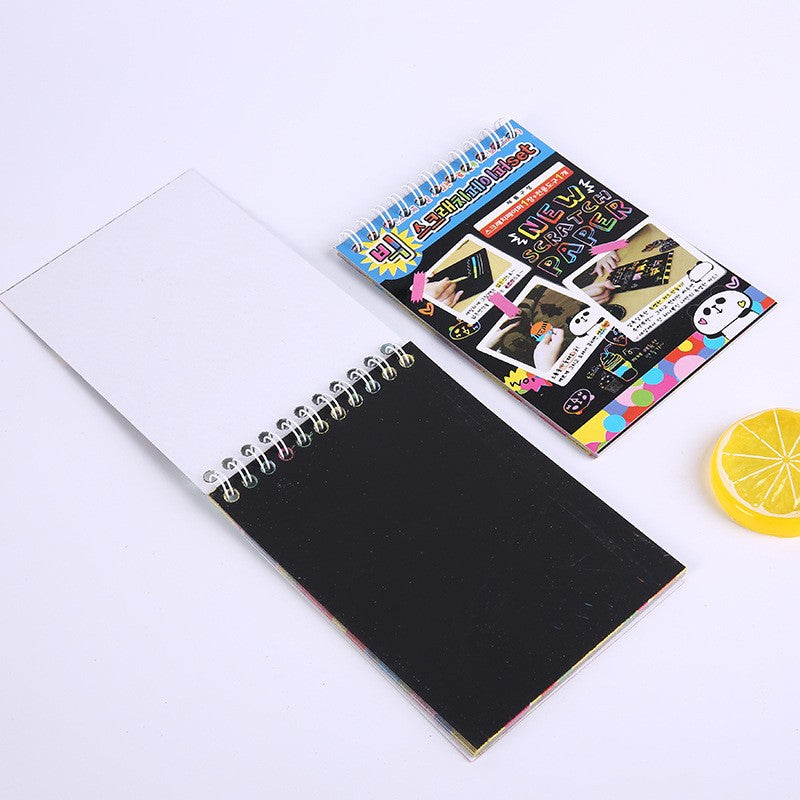 Caiet cu fise razuibile Flippy, DIY Magic Scratch, 12 File, Curcubeu, Creion din Lemn, Cartonase negre, A6, Multicolor-1