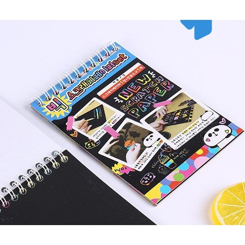Caiet cu fise razuibile Flippy, DIY Magic Scratch, 12 File, Curcubeu, Creion din Lemn, Cartonase negre, A6, Multicolor-0
