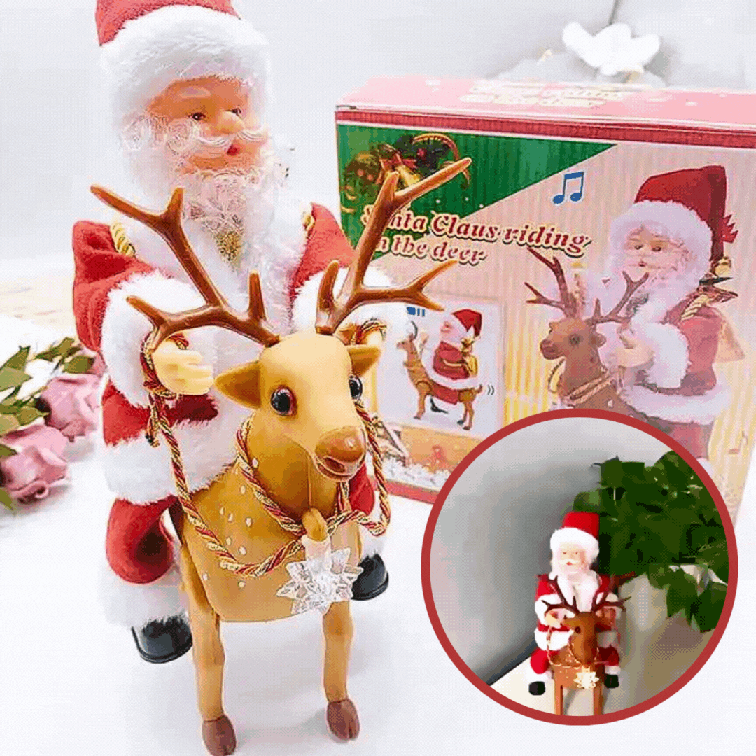 Jucărie Interactivă Muzicală Mos Crăciun Călare pe Ren, 25x20x12cm