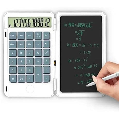 Calculator de Mana Reincarcabil cu Tabla de Scris, Flippy, Calculator Portabil, Ecran LCD, Afisaj cu 12 Cifre, Ecran de 15 cm, Culoare Alb-1
