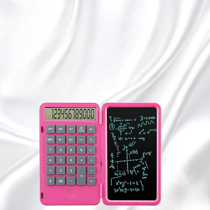 Calculator de Mana Reincarcabil cu Tabla de Scris, Flippy, Calculator Portabil, Ecran LCD, Afisaj cu 12 Cifre, Ecran de 15 cm, Culoare Roz-1