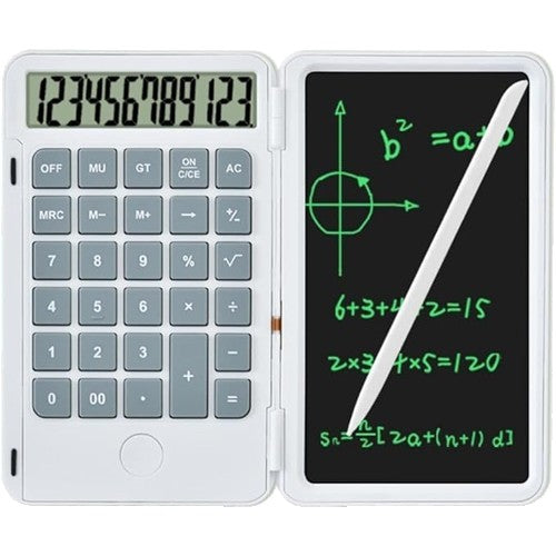 Calculator de Mana Reincarcabil cu Tabla de Scris, Flippy, Calculator Portabil, Ecran LCD, Afisaj cu 12 Cifre, Ecran de 15 cm, Culoare Alb-0