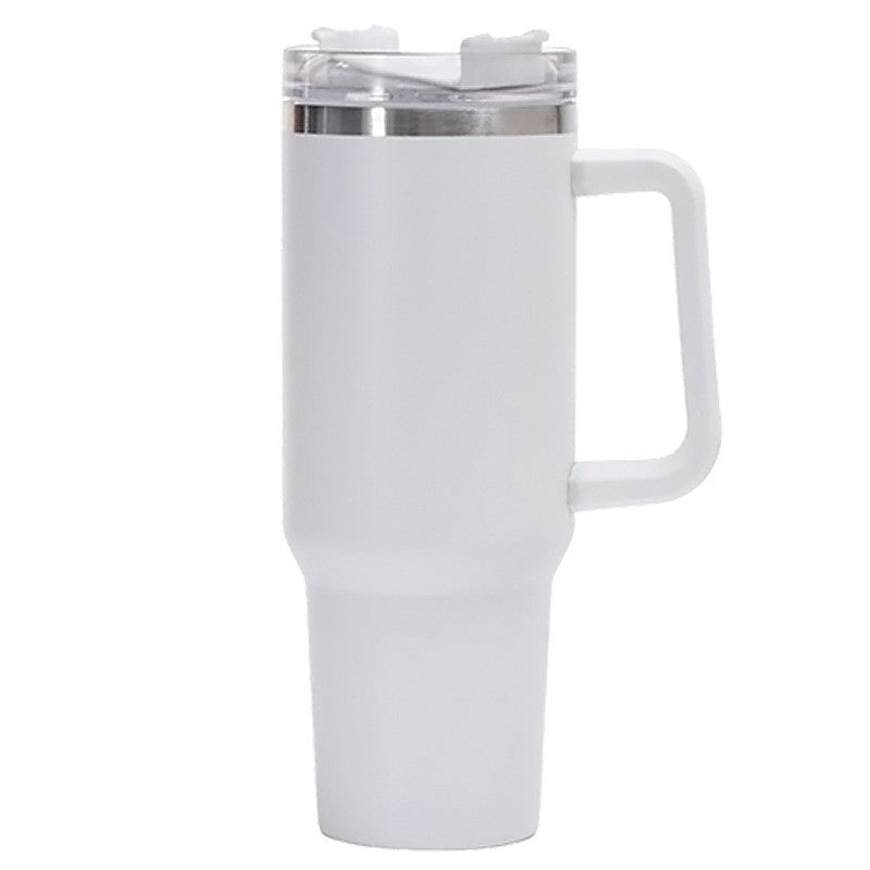 Cana Termos din Plastic, pentru Bauturi Calde si Reci, cu Maner, 9.9x9.9x27 cm, Alb-0
