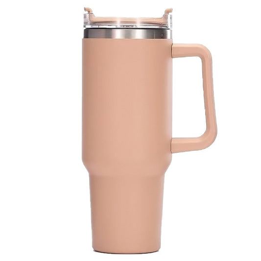 Cana Termos din Plastic, Flippy, pentru Bauturi Calde si Reci, cu Maner, 9.9x9.9x27 cm, Roz Pal-0