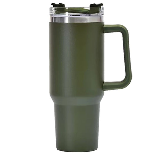 Cana Termos din Plastic, Flippy, pentru Bauturi Calde si Reci, cu Maner, 9.9x9.9x27 cm, Verde Army-0