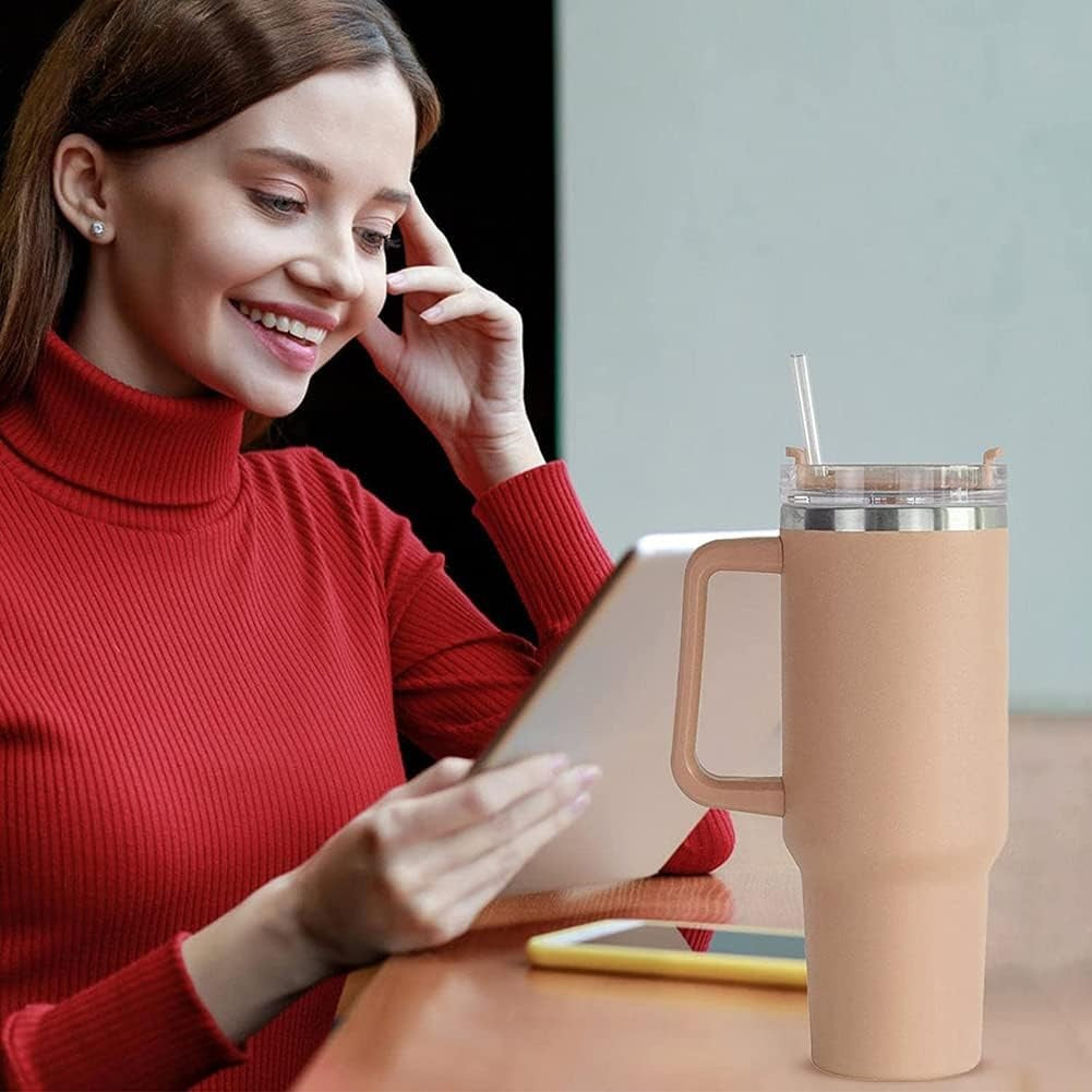 Cana Termos din Plastic, Flippy, pentru Bauturi Calde si Reci, cu Maner, 9.9x9.9x27 cm, Roz Pal-3