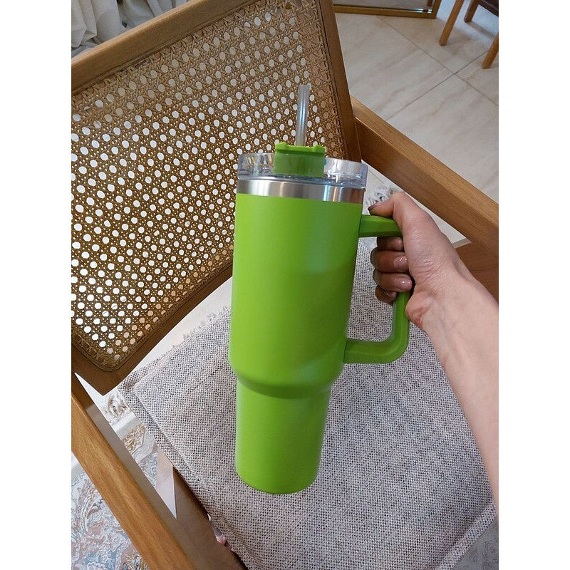 Cana Termos din Plastic, Flippy, pentru Bauturi Calde si Reci, cu Maner, 9.9x9.9x27 cm, Verde-2