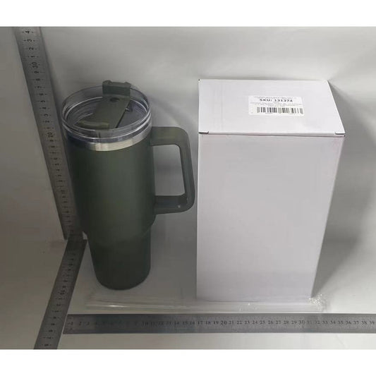 Cana Termos din Plastic, Flippy, pentru Bauturi Calde si Reci, cu Maner, 9.9x9.9x27 cm, Verde Army-1