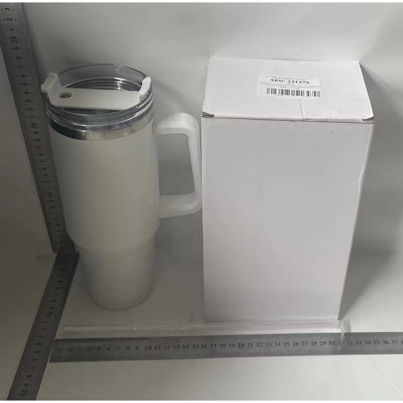 Cana Termos din Plastic, pentru Bauturi Calde si Reci, cu Maner, 9.9x9.9x27 cm, Alb-1