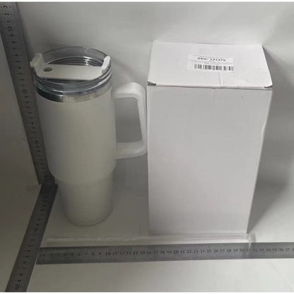 Cana Termos din Plastic, pentru Bauturi Calde si Reci, cu Maner, 9.9x9.9x27 cm, Alb-1