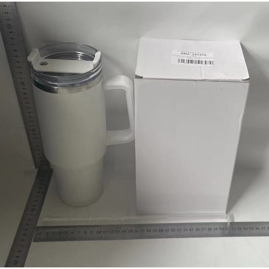 Cana Termos din Plastic, pentru Bauturi Calde si Reci, cu Maner, 9.9x9.9x27 cm, Alb-1