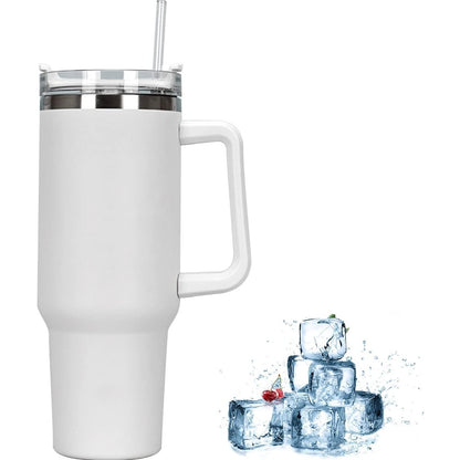 Cana Termos din Plastic, pentru Bauturi Calde si Reci, cu Maner, 9.9x9.9x27 cm, Alb-2