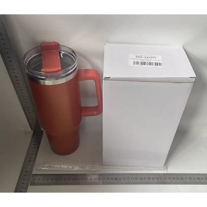 Cana Termos din Plastic, Flippy, pentru Bauturi Calde si Reci, cu Maner, 9.9x9.9x27 cm, Portocaliu-1