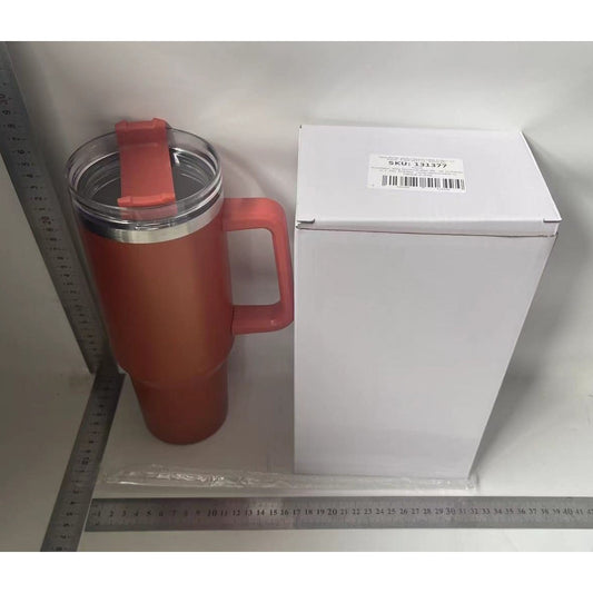 Cana Termos din Plastic, Flippy, pentru Bauturi Calde si Reci, cu Maner, 9.9x9.9x27 cm, Portocaliu-1