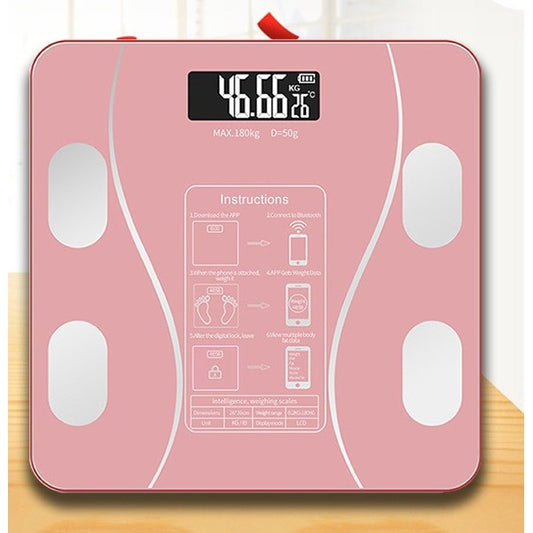 Cantar Electronic Inteligent De Baie Flippy Cu Aplicatie Smart, Corporal, Ecran Digital Iluminat, Termometru, Suporta Maxim 180 Kg, 26 x 26 cm, Baterii, Roz-1