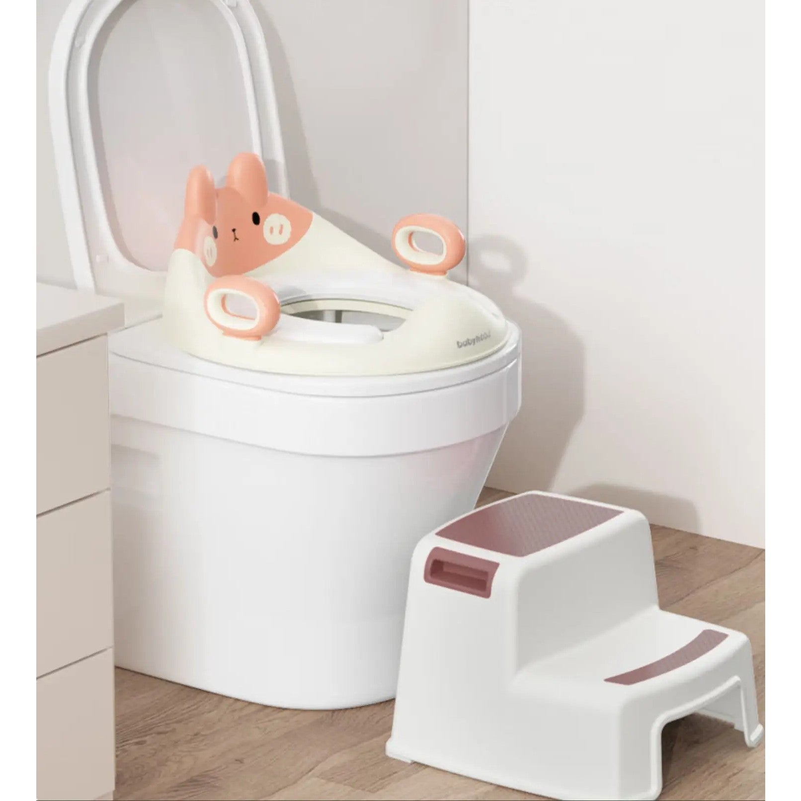 Capac WC cu Reductie, Flippy, pentru Copii, cu Manere, Model Ursulet, Plastic Durabil, Roz-3