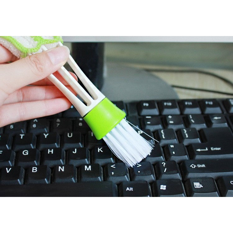 Perie Multifunctionala de Curatare, Flippy, pentru Ventilatie Auto, Doua Capete, Moale, Microfibra, Alb-Verde, 16.25cm-1