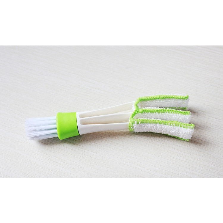Perie Multifunctionala de Curatare, Flippy, pentru Ventilatie Auto, Doua Capete, Moale, Microfibra, Alb-Verde, 16.25cm-2