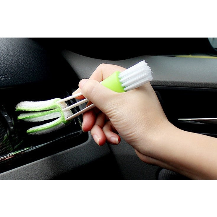 Perie Multifunctionala de Curatare, Flippy, pentru Ventilatie Auto, Doua Capete, Moale, Microfibra, Alb-Verde, 16.25cm-5