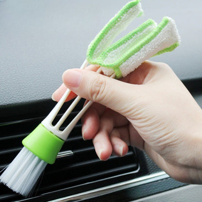 Perie Multifunctionala de Curatare, Flippy, pentru Ventilatie Auto, Doua Capete, Moale, Microfibra, Alb-Verde, 16.25cm-6