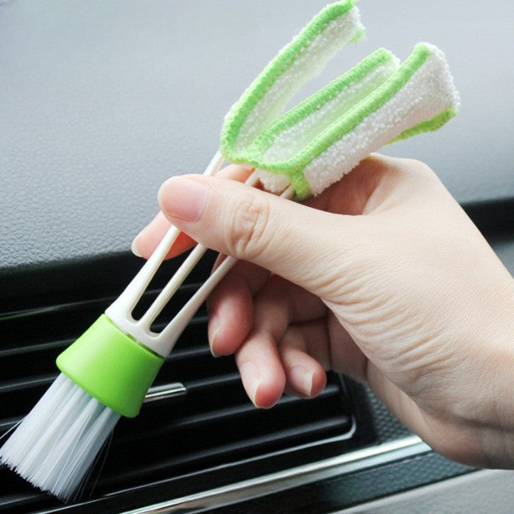 Perie Multifunctionala de Curatare, Flippy, pentru Ventilatie Auto, Doua Capete, Moale, Microfibra, Alb-Verde, 16.25cm-6