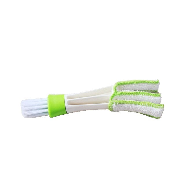 Perie Multifunctionala de Curatare, Flippy, pentru Ventilatie Auto, Doua Capete, Moale, Microfibra, Alb-Verde, 16.25cm-0
