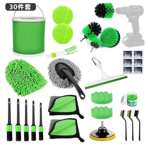 Set 30 Accesorii pentru Curatare Auto, Flippy, Interior si Exterior, Verde-0