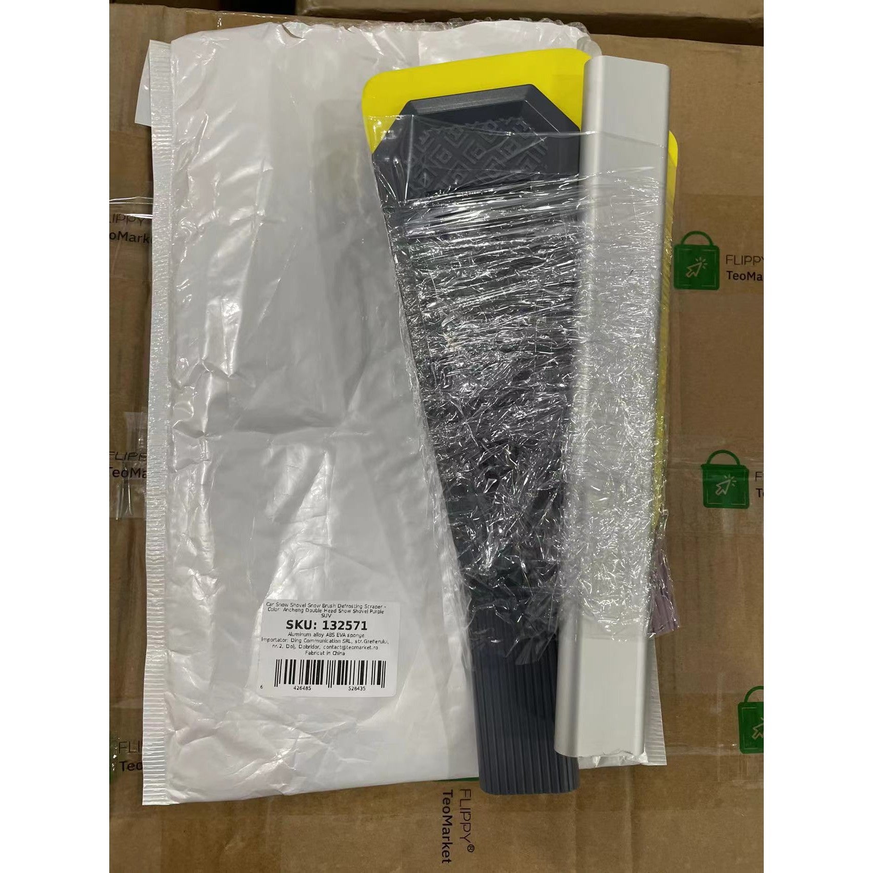 Racleta Auto pentru Zapada cu Doua Capete, Flippy, Universala, Deszapezire Masina, cu Maner Lung, Ergonomica, Detasabila, pentru Geamuri si Caroserie, Usor de Utilizat, 67x12.5 cm, Mov-1