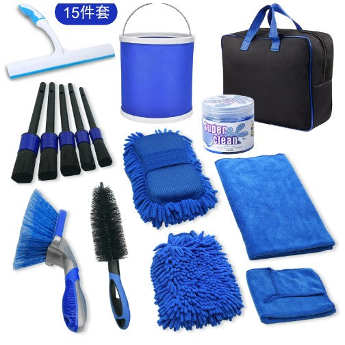 Set 15 Accesorii pentru Curatare Auto, Flippy, Interior si Exterior, Albastru-0