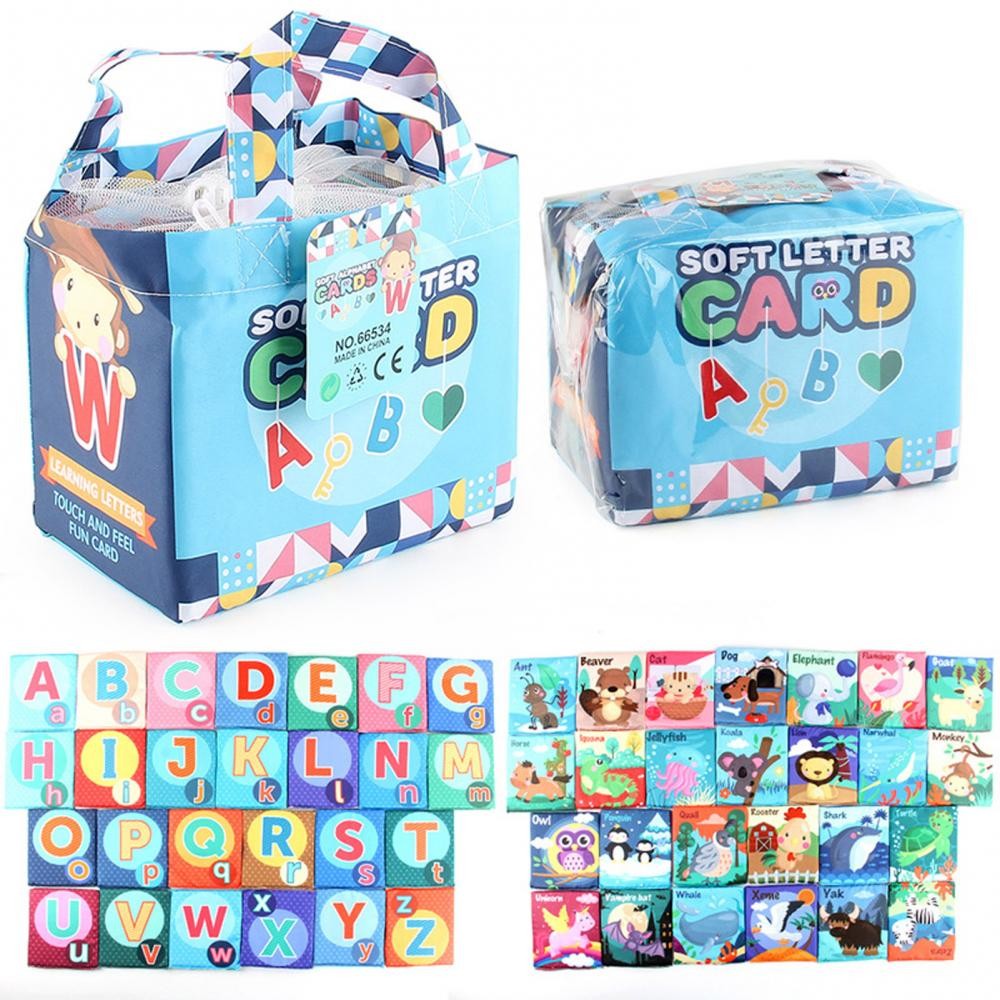 Set 26 Carduri din Panza cu Doua Fete, Flippy, Model Litere, Educational, Interactiv, Saculet Inclus, Multicolore-0