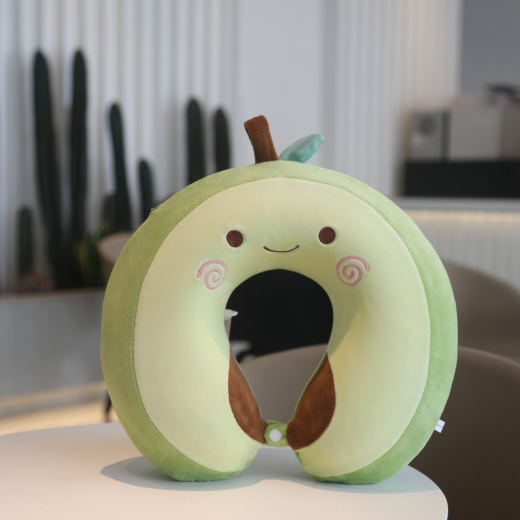 Perna de Calatorie in Forma de U, Flippy, Pentru Gat si Cap, Umplutura din Spuma cu Memorie, 30x30 cm, Model Avocado, Accesoriu de Voiaj, Birou, Masina, Sistem Prindere Capse, Verde-3
