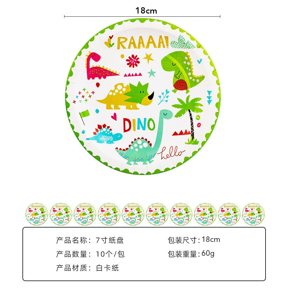 Set 10 Farfurii Petrecere, Flippy, Model Dinozauri, 17 cm, Multicolor-0