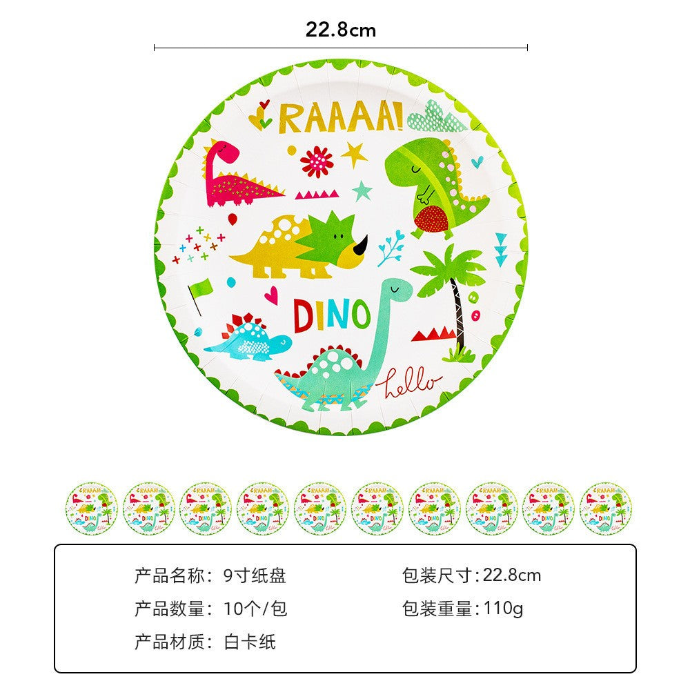 Set 10 Farfurii Petrecere, Flippy, Model Dinozauri, 23 cm, Multicolor-0