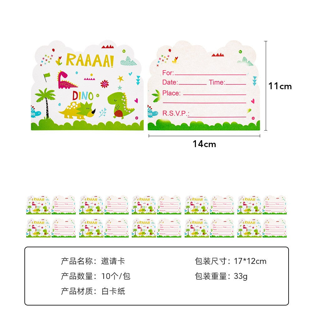 Set 10 Invitatii pentru Petrecere, Flippy, Model Dinozauri, Multicolor-0
