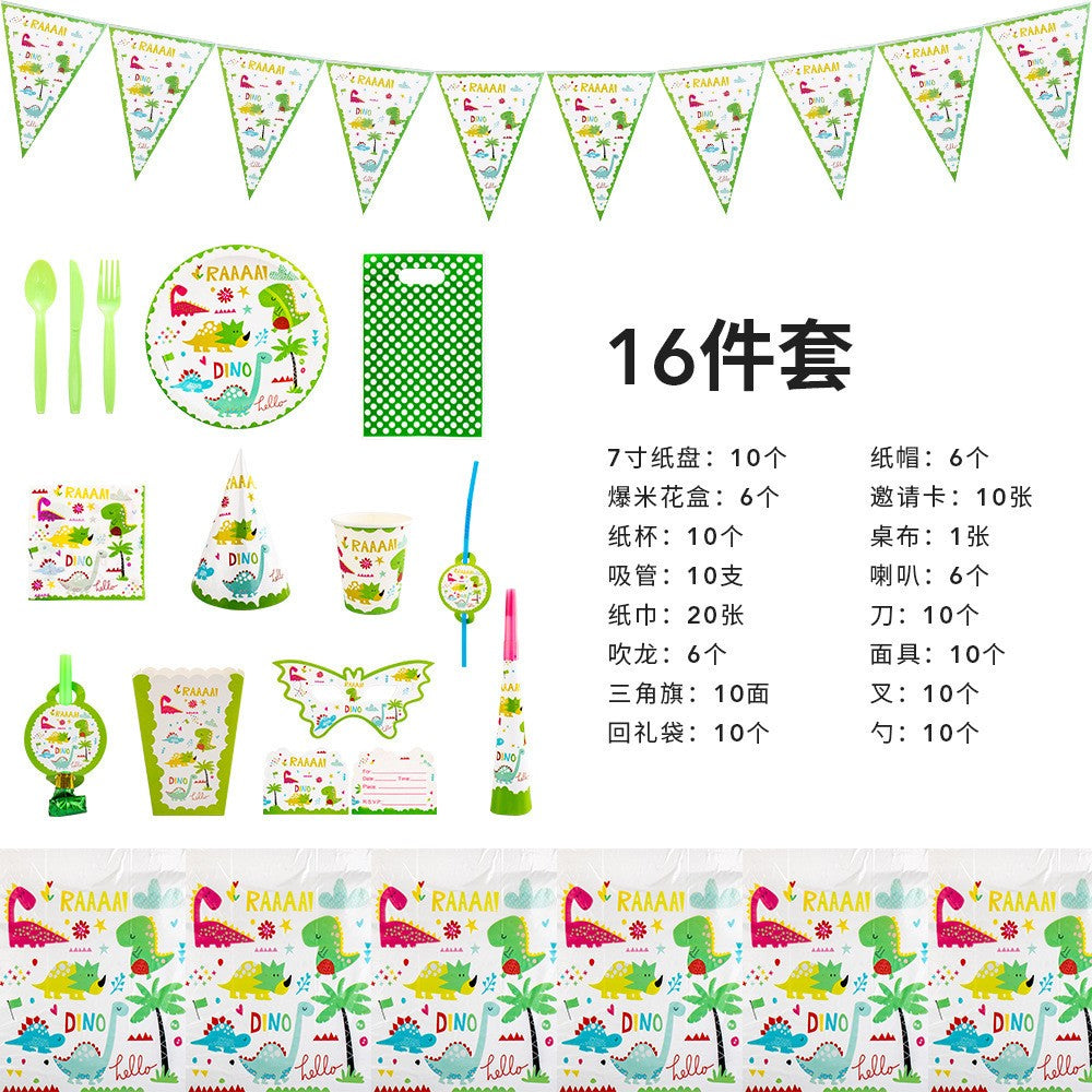 Set 16 Accesorii pentru Masa, Petrecere, Flippy, Model Dinozauri, Multicolor-0